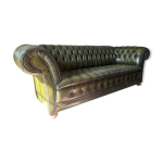 Canap chesterfield 3 places en cuir vert anglais