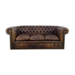 Canap chesterfield ancien en cuir marron, annes 1920