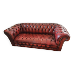 Canapé chesterfield en cuir véritable 3 rouge très bon état Canapé chesterfield en cuir véritable 3 rouge très bon état