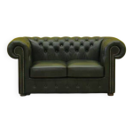 Canapé chesterfield vintage en cuir vert : deux places Canapé chesterfield vintage en cuir vert : deux places