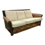 Canap club dbut xxme en cuir - assise et dossier en tissu moderne