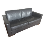 Canapé convertible en cuir véritable noir Canapé convertible en cuir véritable noir