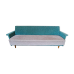 Canapé convertible daybed années 50 60 tissus teddy bi color turquoise et beige Canapé convertible daybed années 50 60 tissus teddy bi color turquoise et beige