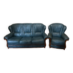 Canap� cuir bleu et 2 fauteuils danjou boda