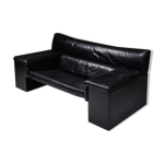 Canap cuir noir design italien cini boeri 'brigadier' pour knoll annes 1980