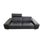 Canap en cuir noir et pieds en mtal roche bobois
