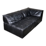 Canap en cuir noir player par hans hopfer pour roche bobois, 1972