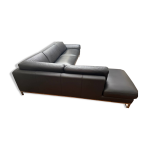 Canap�, cuir noir, roche bobois avec m�ridienne, canap� d angle