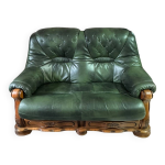 Canapé en cuir vert / bois sculpté Canapé en cuir vert / bois sculpté