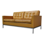 Canap deux places florence knoll en cuir jaune moutarde, 1970
