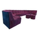 Canapé modulable vintage snake composé de 11 modules chauffeuses et 3 poufs en tissu velours Canapé modulable vintage snake composé de 11 modules chauffeuses et 3 poufs en tissu velours