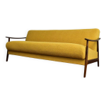 Canapé scandinave pliable en teck bouclé jaune, années 1960 Canapé scandinave pliable en teck bouclé jaune, années 1960
