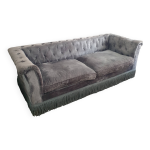 Canap� style chesterfield vintage bleu gris en velours