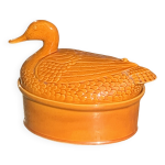 Canard, barbotine, terrine en cramique maille, marron, vintage