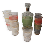 Carafe et 12 verres color�s granit�s vintage 50 / 60's luxhem