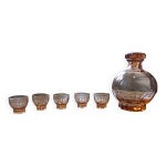 Carafe et 5 verres  liqueur en verre rose et liser dor 2008123
