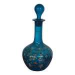 Carafe ancienne en verre souffl� �maill� bleu et or