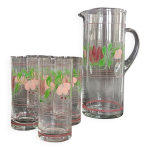 Carafe et quatre verres en cristal peint cristallerie de hartzviller 1970 Carafe et quatre verres en cristal peint cristallerie de hartzviller 1970