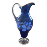 Carafe en verre de boh�me bleu cobalt peint � la main, ann�es 1950 - 1970