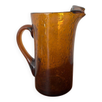 Carafe en verre bull� ambr� sign�e biot souffl�e bouche vintage fr