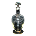 Carafe vintage en verre grav fleurs pour vin d'alsace 1950 - 1960
