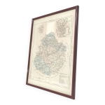 Carte gravure de la sarthe cadre bois plan ancien du mans