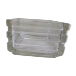 Cendrier carr� en verre transparent moul� vintage 1970