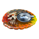 Cendrier en rsine ou altuglas - forme de coquillage , inclusion decoquillages, poisson, corail ect ...