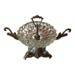 Cendrier en verre, pied mtal argent