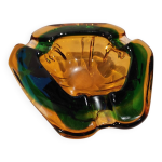 Cendrier vide - poches murano vert et jaune en verre soufflé 1970 Cendrier vide - poches murano vert et jaune en verre soufflé 1970