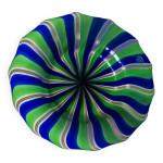 Centre de table, coupe  fruits vintage en verre de murano bleu vert or furlan