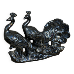 Centre de table paire de paons céramique vallauris gris anthracite irisé Centre de table paire de paons céramique vallauris gris anthracite irisé