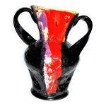 Cramique de vallauris vase  anse maill noir et rouge vintage 1950 - 1960