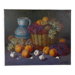 'cestas de frutas' (panier de fruit) huile sur toile signe ignacio besga