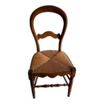 Chaise ancienne en bois et assise en paille tresse style rustique