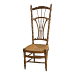 Chaise ancienne en bois tourn et assise en paille dossier lyre sculpt