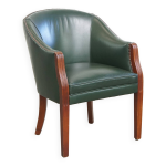 Chaise d'appoint / de bureau / de salle  manger en cuir de vache vert et bois