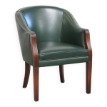 Chaise d'appoint / de bureau / de salle  manger en cuir de vachette vert et bois de style anglais