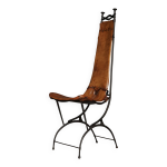 Chaise d'appoint en fer et cuir par sido et franois thvenin, annes 1980
