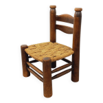 Chaise basse vintage en bois et paille Chaise basse vintage en bois et paille