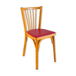 Chaise bistrot baumann en chêne blond et skaï rouge, 1950 Chaise bistrot baumann en chêne blond et skaï rouge, 1950