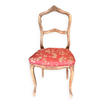 Chaise bois bois verniss et tissu satin broch fond rouge 1920