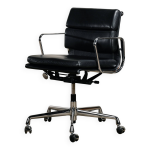 Chaise de bureau charles & ray eames ea217 en chrome et cuir noir, vitra Chaise de bureau charles & ray eames ea217 en chrome et cuir noir, vitra