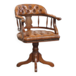 Chaise de bureau chesterfield en cuir et bois de style anglais