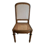 Chaise en chêne massif art déco cannage et tissu. Chaise en chêne massif art déco cannage et tissu.