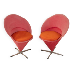 Chaises cone de verner panton pour gebrüder nehl, revêtement rose et orange d'origine, lot de 2 Chaises cone de verner panton pour gebrüder nehl, revêtement rose et orange d'origine, lot de 2