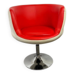 Chaise coque vintage blanc et rouge / fauteuil lounge / chaise de bureau