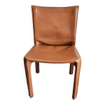 Chaise en cuir marron zippé style bellini design italien Chaise en cuir marron zippé style bellini design italien