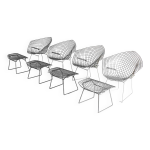 Chaises diamant rares bertoia avec ottoman pour knoll international, annes 1970