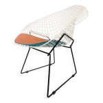 Chaise diamond de harry bertoia en mtal blanc et noir et assise en cuir neuf